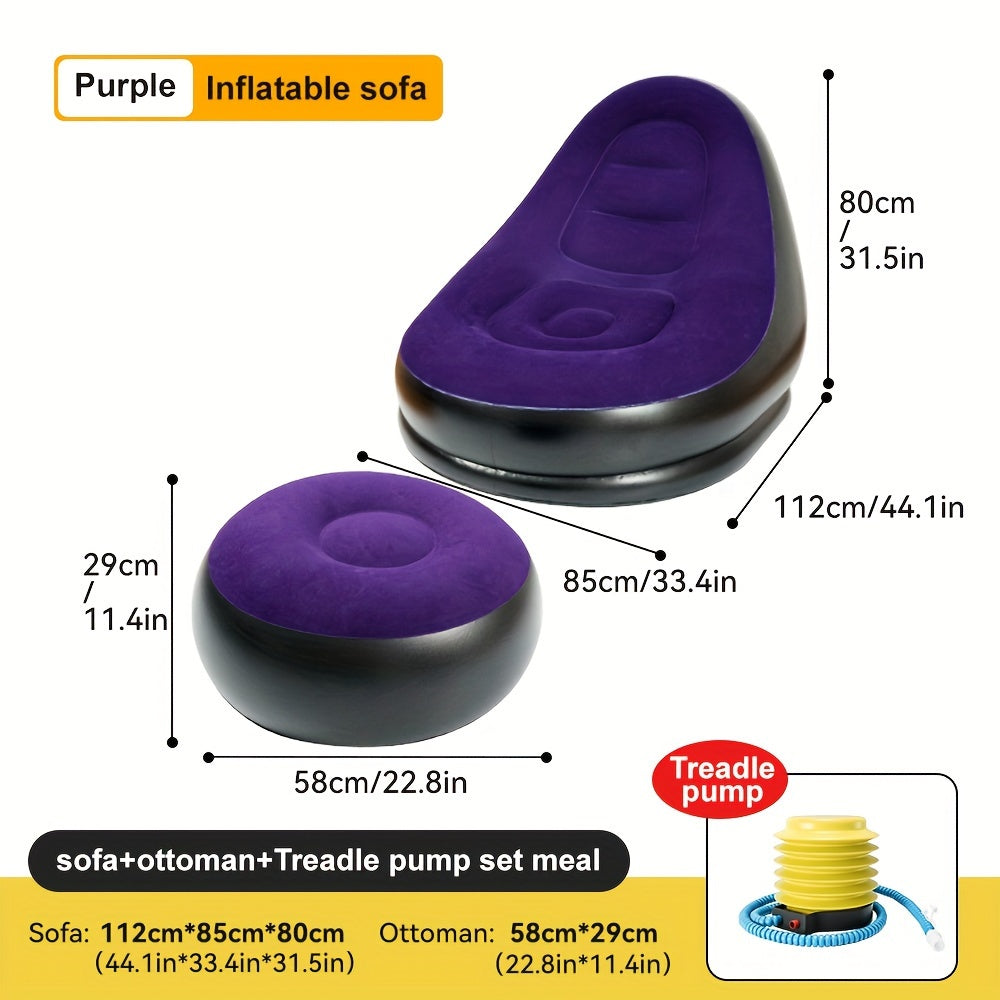 Portable Outdoor Inflatable Lounge Chair with Footrest PVC Comfortable Relaxing Seat