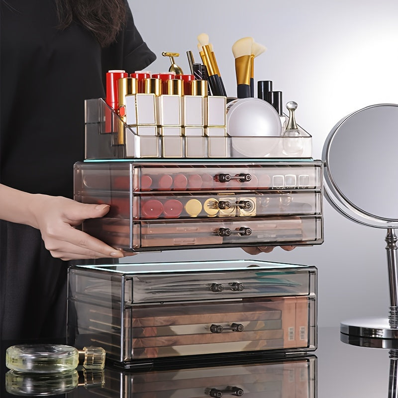 Rectangle Plastic Makeup Organizer Drawer Style for Cosmetics on Desktop