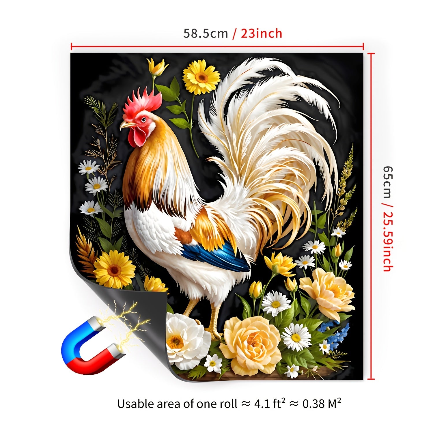 Наклейка на стену Farmhouse Kitchen Decal Rooster Floral Wreath PVC 58x66 см для холодильника и посудомоечной машины, декор