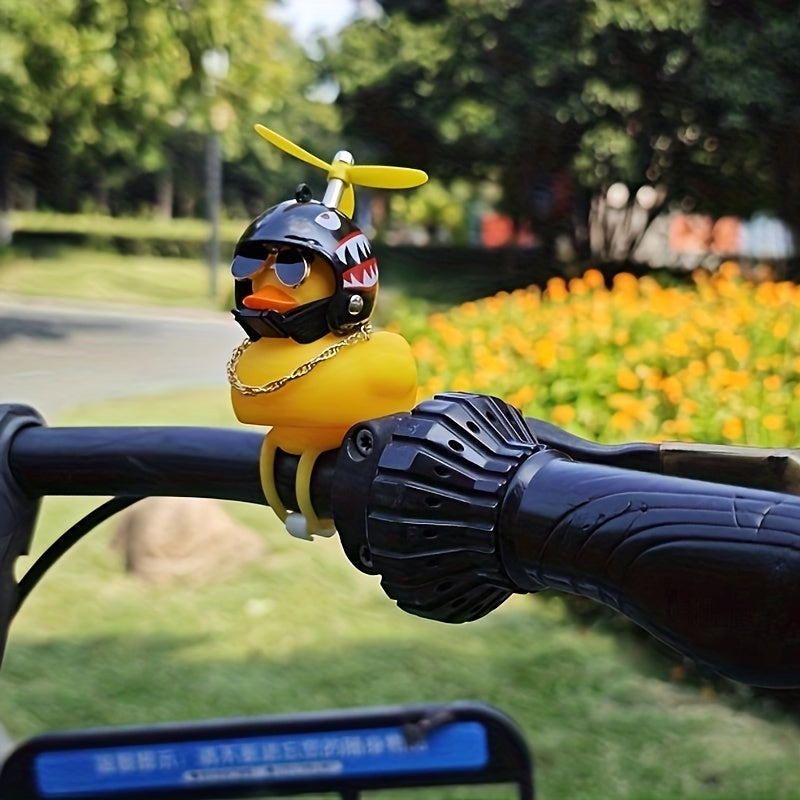 Kids PVC Rubber Duck Helmet Handlebar Toy with Propeller and Glasses