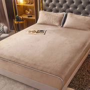 Beige Milk Velvet Fitted Sheet 100% Polyester Deep Pockets Machine Washable Luxurious Bedding