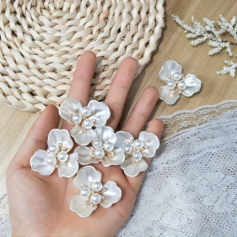 Set of 20 Faux Pearl Rhinestone Flower Button Embellishments for Jewelry Making and Crafts