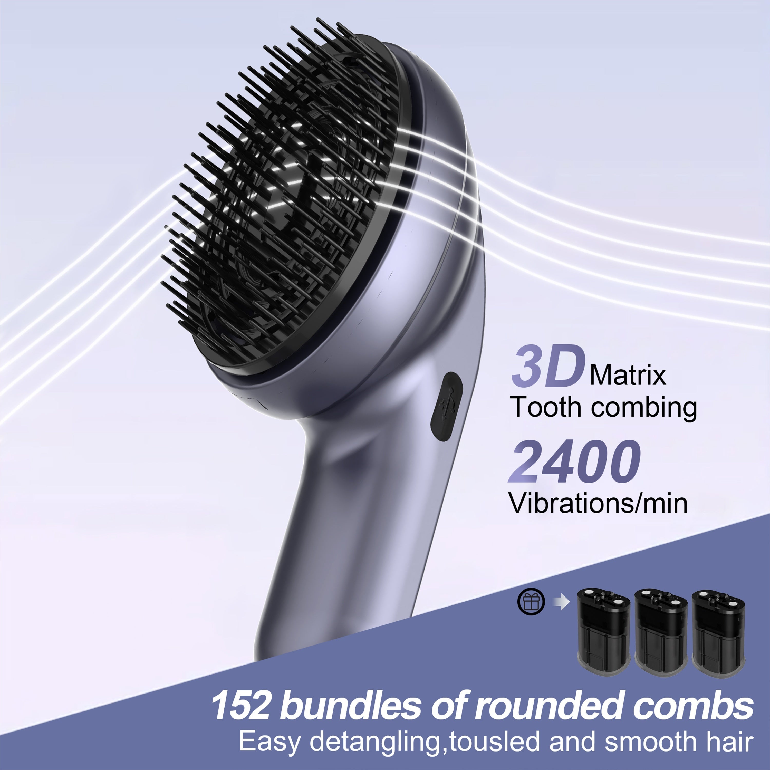 QTLJJBY Elektrik Skalp Massajchisi, Asosiy Yog' Atomizatsiyasi, USB Qayta Zaryadlanadigan Lityum Polimer Batareya, 3D Matritsa Tishli Taroq, 2400 Tezlik/min, Portativ Sochni Oziqlantiruvchi Bosh Massajchisi