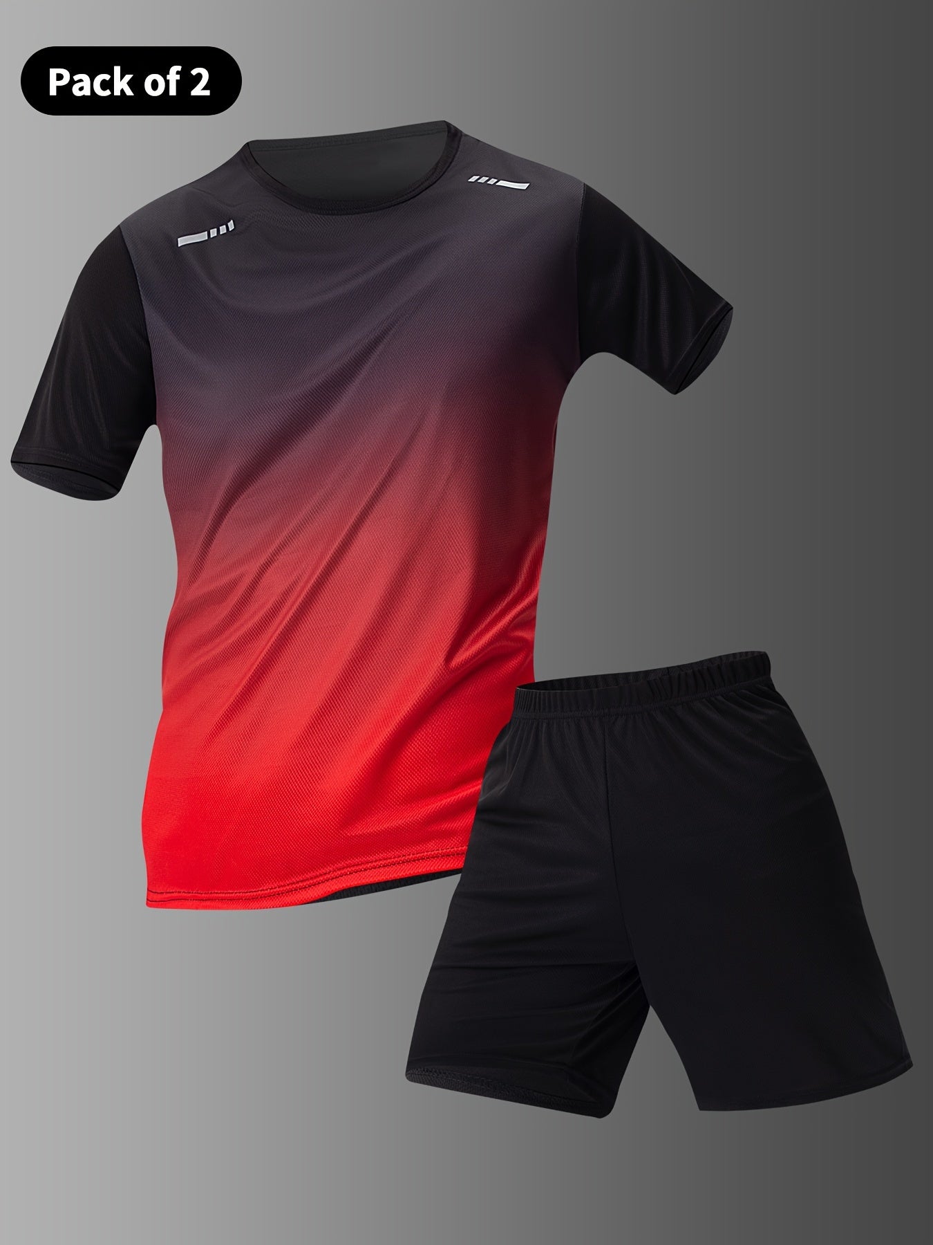 Men's Summer Sportswear Set Gradient Short Sleeve T-Shirt and Elastic Waist Shorts