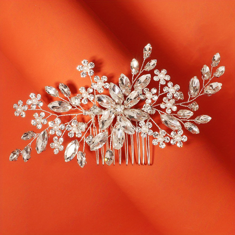 Handmade Flower Hair Comb with Horse Eye Rhinestones for Bridal Wedding Dress Accessories