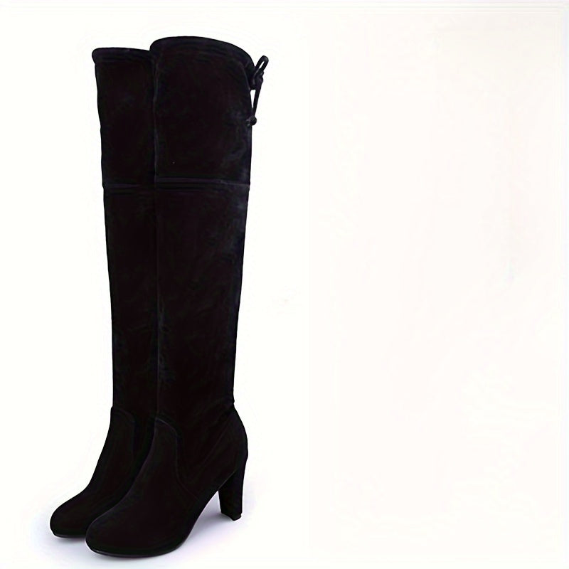 Женские ботинки на каблуке до бедра с однотонным цветом, без шнурков, удобные