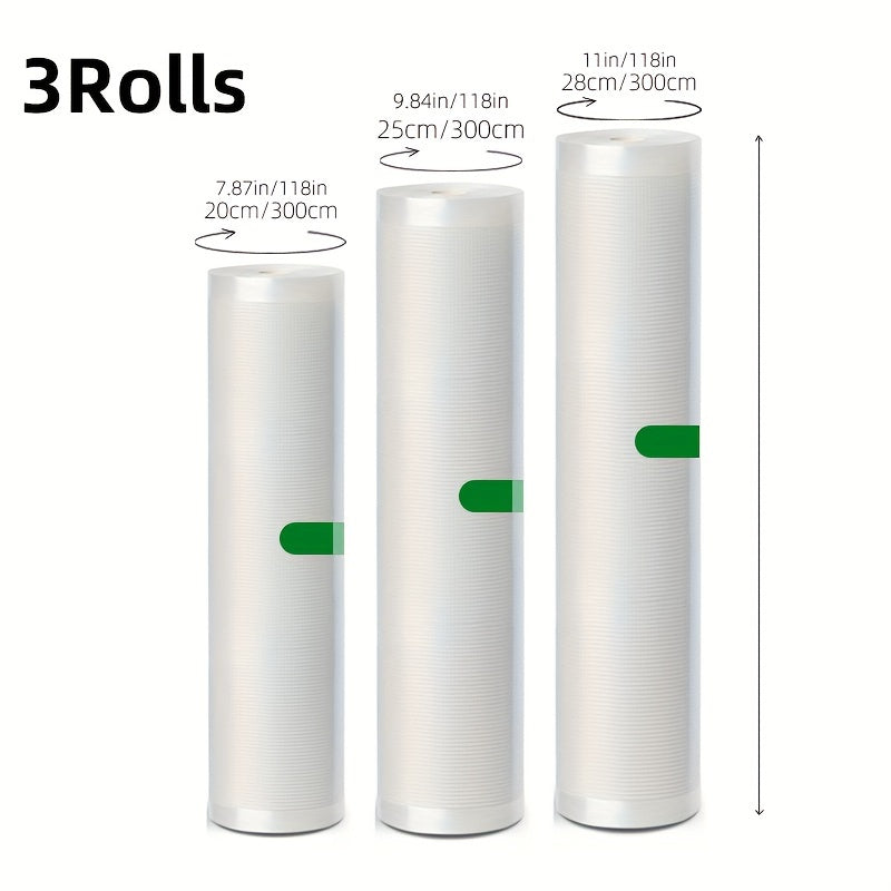 3 piezas de rollos para selladora al vacío de 5m de ancho múltiple 9.8cm 11.02cm 13.97cm almacenamiento de alimentos