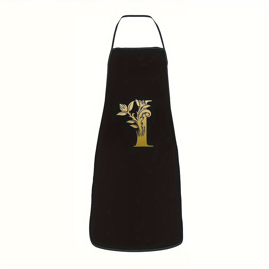 Golden Letter Printed Oil-Proof Kitchen Apron for Home Cooking