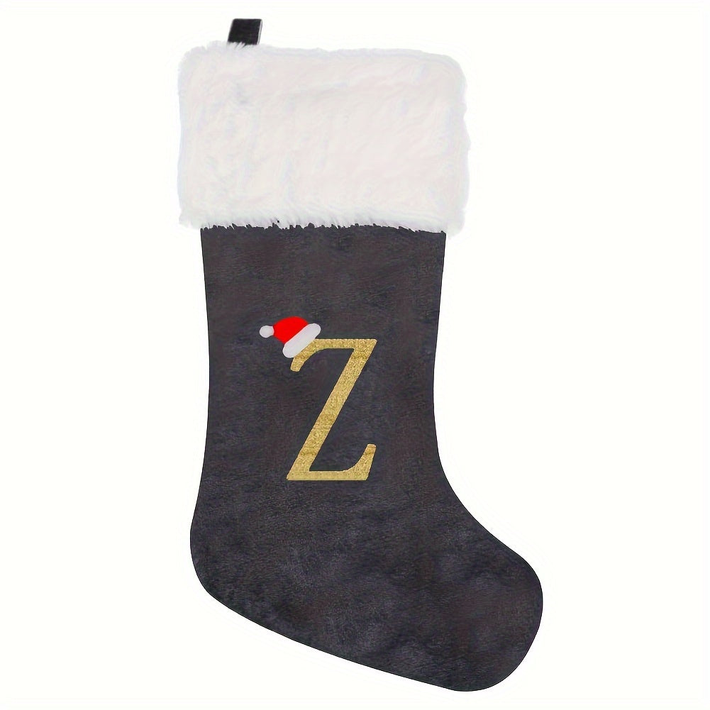Christmas Stocking Grey and White Flannel Embroidered Home 43cm Feather-Free