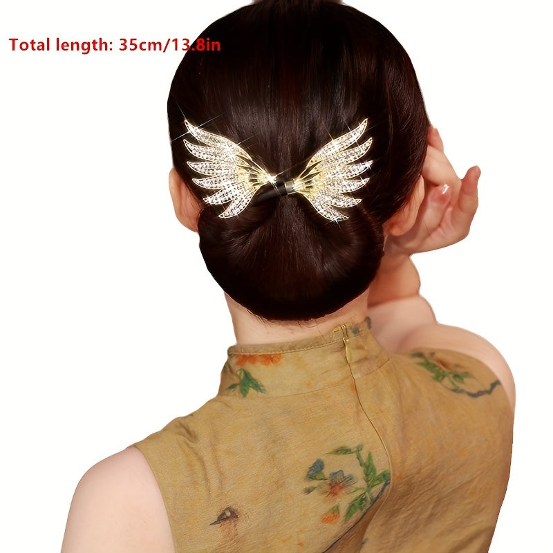 Sparkling Rhinestone Wing Hair Bun Maker Clip for Women Elegant Twist Accessory