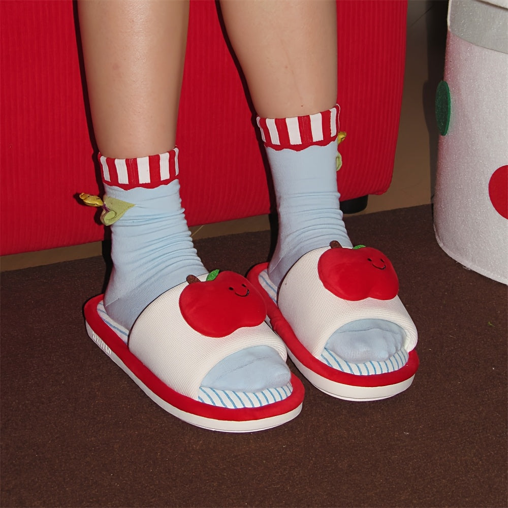 Women Soft Slippers Breathable Fabric Apple Design Indoor Footwear