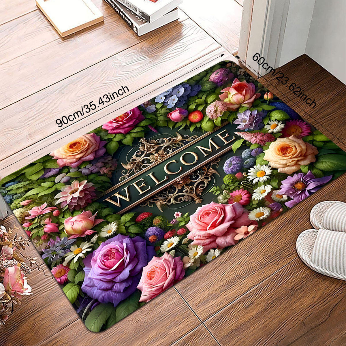 Floral Doormat Non-Slip Washable Indoor Outdoor Stain Resistant Rectangular