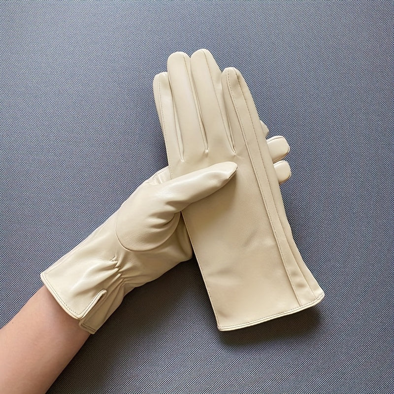 Qish uchun tashqi haydashda foydalanish uchun iliq ayollar qo'lqoplari, shamol o'tkazmaydigan, mustahkam rangli PU charm bilan plush astar.