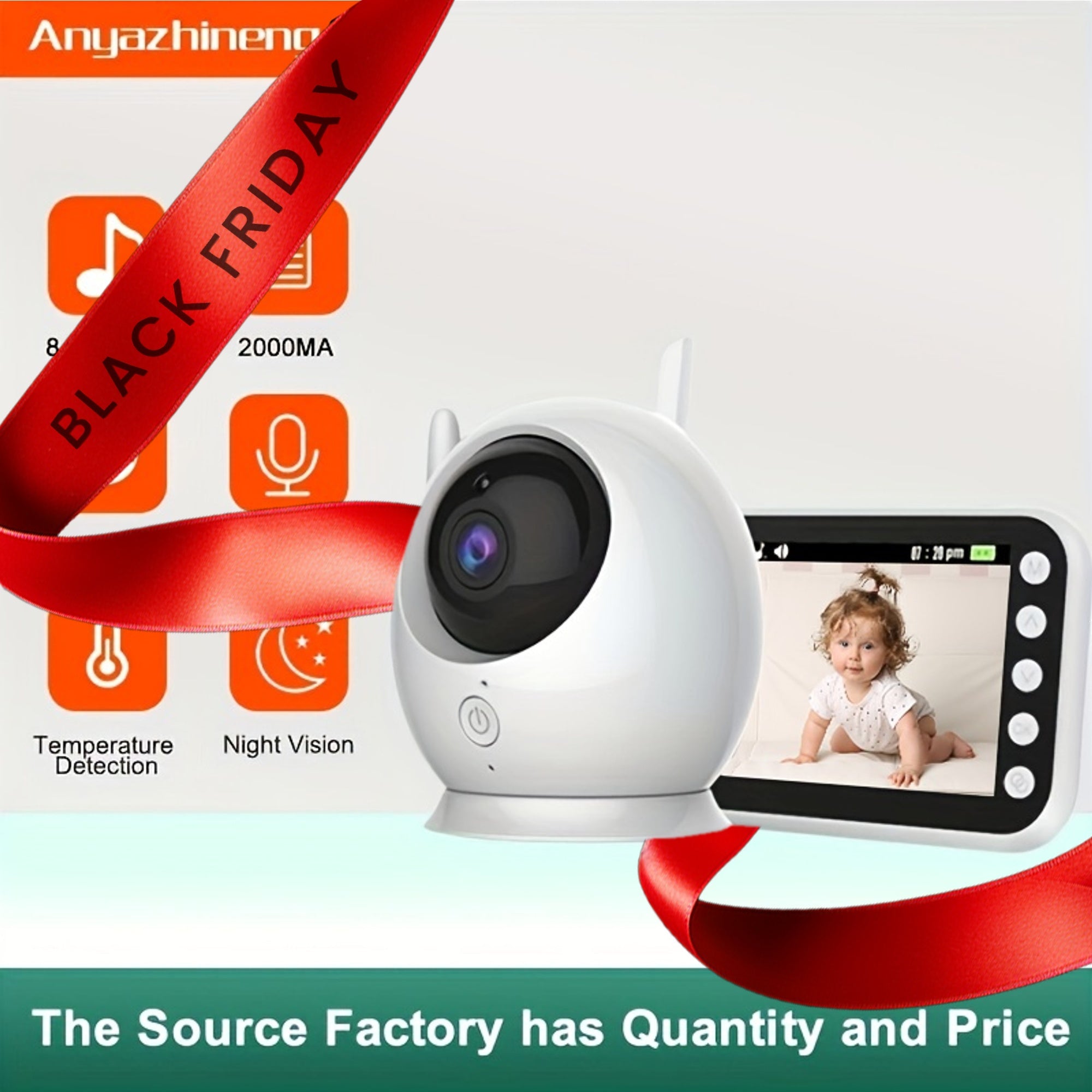 Video Monitor with 1080P Camera 11.43cm Display Two-Way Talk Temperature Display
