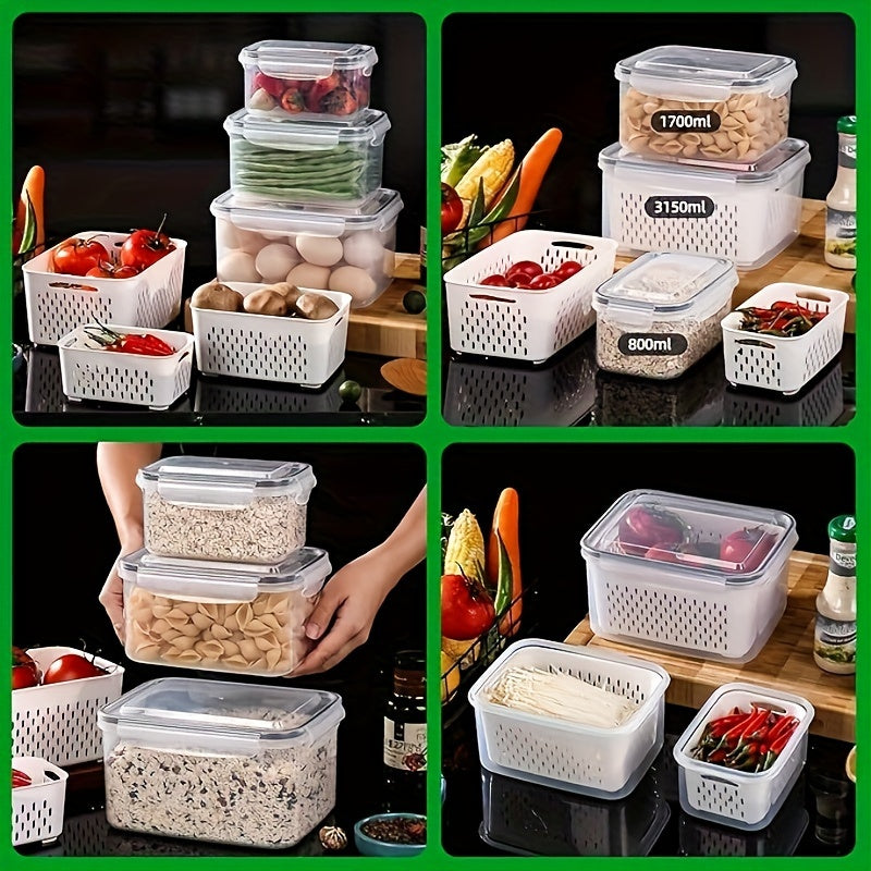 BPA-Free Fruit Storage Container with Drain Colander and Airtight Lid for Refrigerator