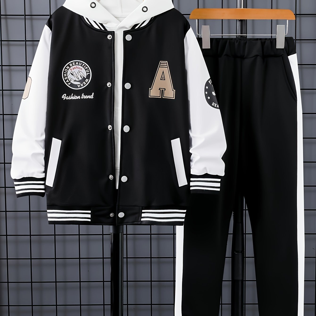 Boys' Varsity Jacket and Pants Set with Color Block A Print Polyester Fall Winter Outdoor