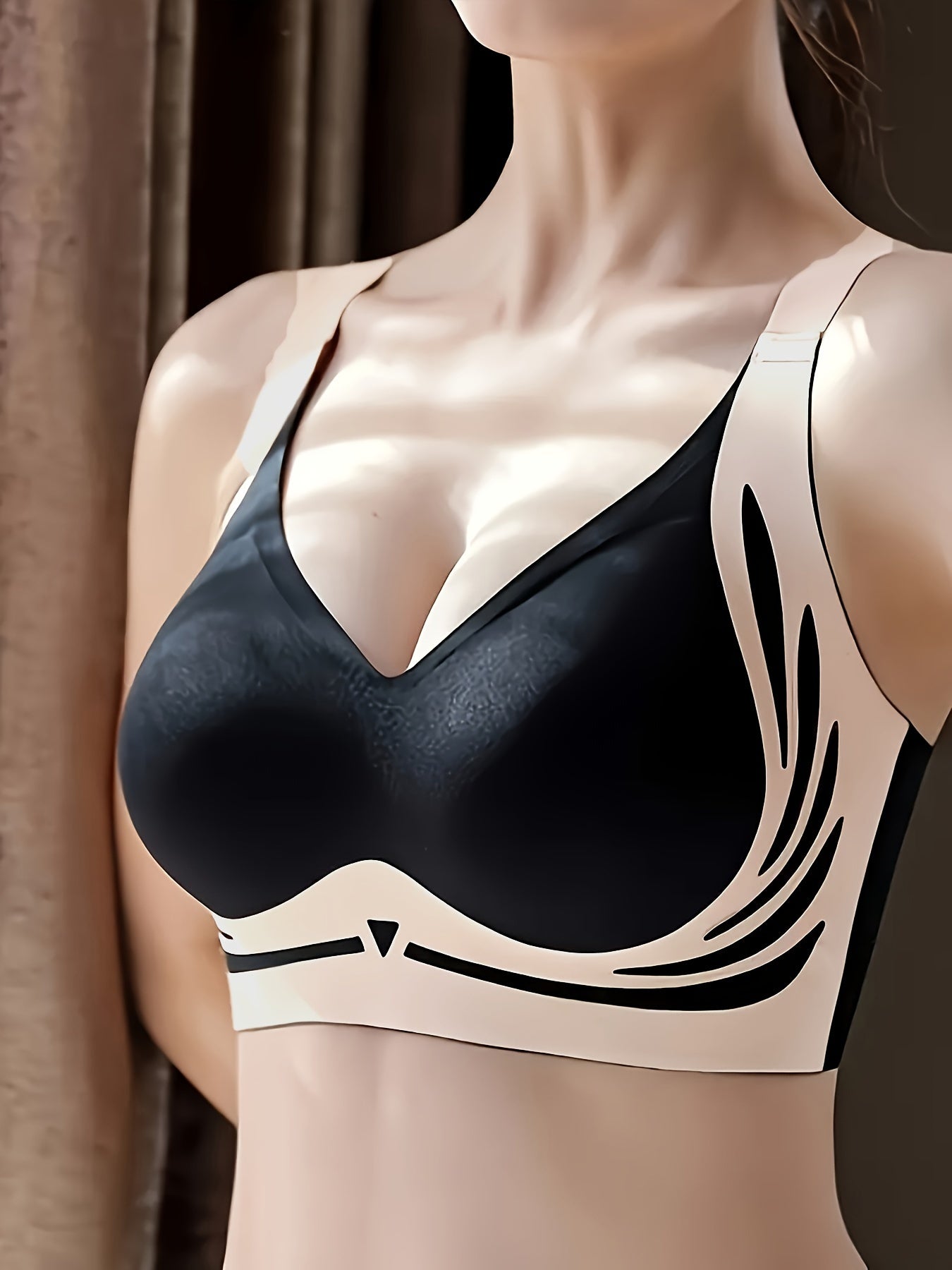 Women’s Wireless Push-Up Bra with Color Block Design Comfortable Lingerie