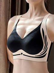Women’s Wireless Push-Up Bra with Color Block Design Comfortable Lingerie