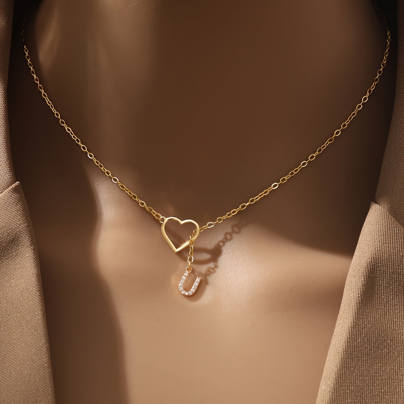 Personalized Letter Pendant Necklace for Women and Teen Girls Zirconia Heart Charm Initials Copper Chain Jewelry