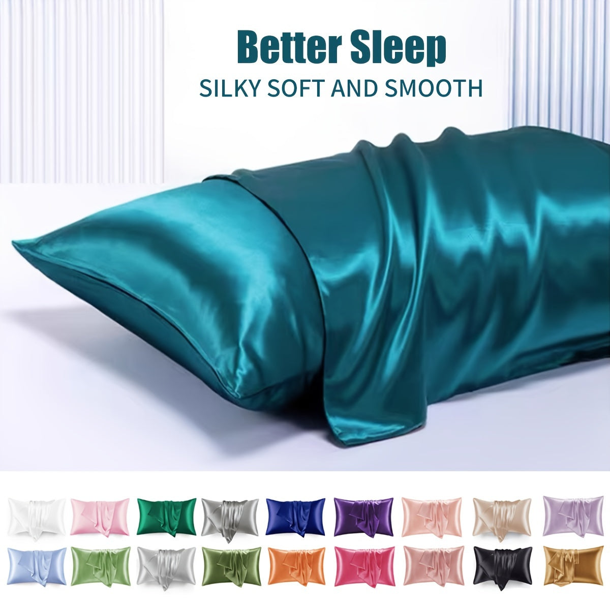 Satin Pillowcases Set for Hair and Skin Protection Soft Breathable Solid Color