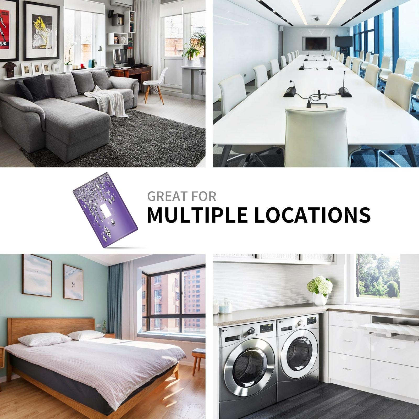 Purple Glitter Diamond Drip Light Switch Cover 1 or 2 Gang Ornate Design