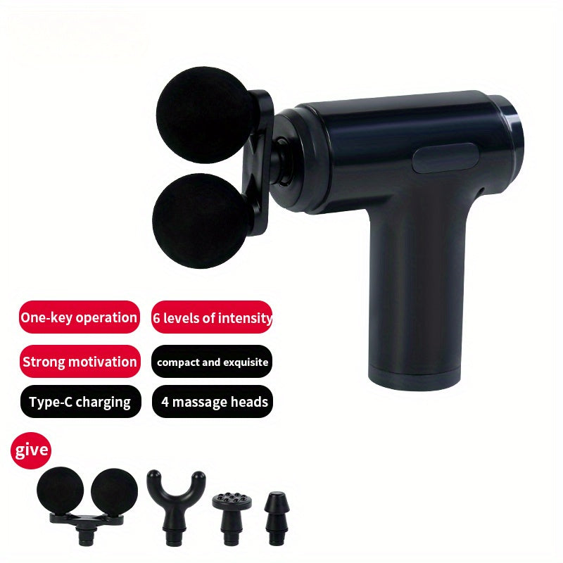 Mini Electric Massager with LCD Display 4 Heads 6 Speeds Rechargeable Battery