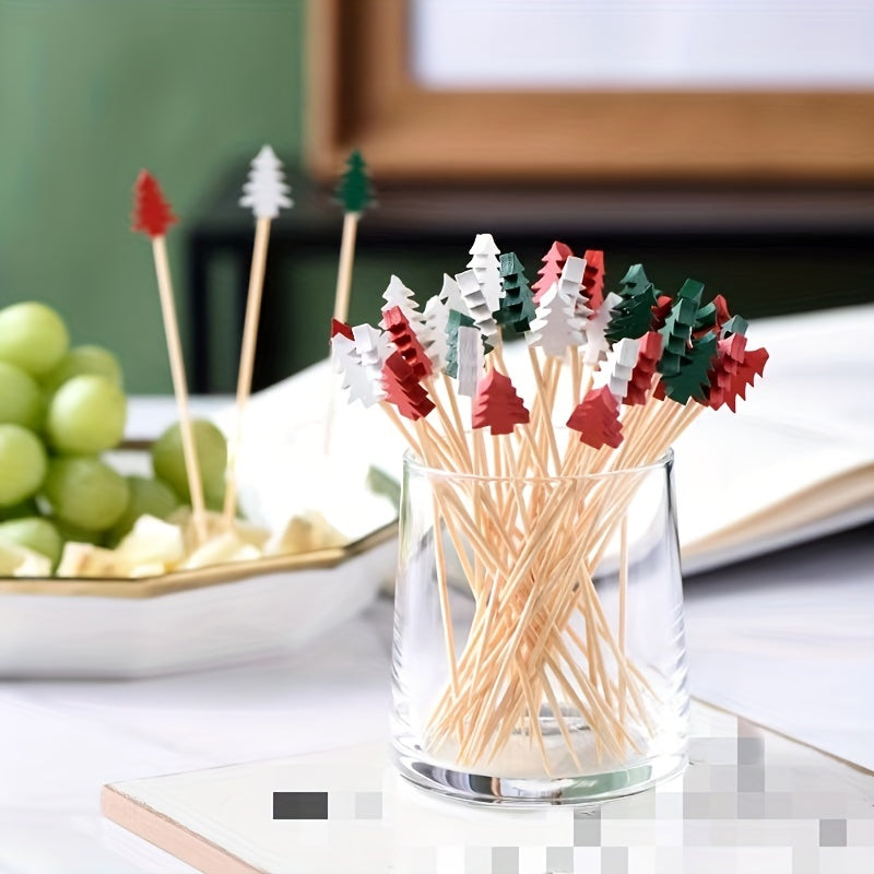 Disposable Bamboo Picks for Christmas Tree Fruit and Cocktail Decorations 50/100 Pack