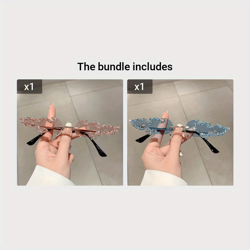 Women's Fire Flame Rimless Sunglasses with Rhinestones for Parties and Clubwear