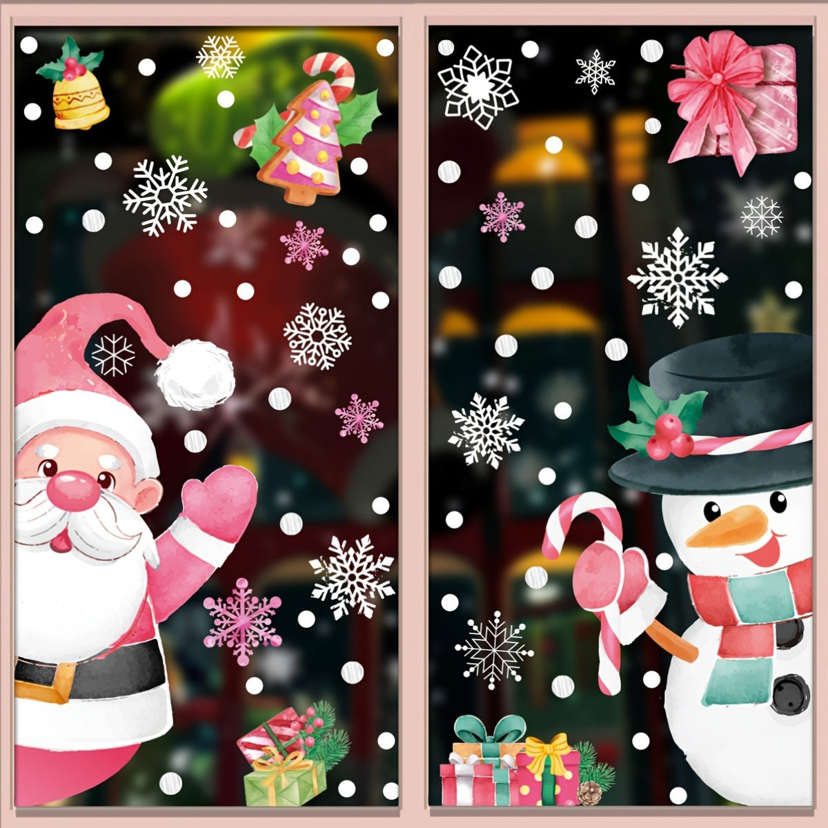 Christmas Decorations Set with Snowmen Snowflakes Garlands and Glass Stickers