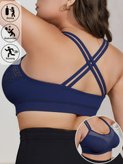 Plus Size Women's Sports Bra Adjustable Straps Mesh Front Removable Pads Workout Fitness