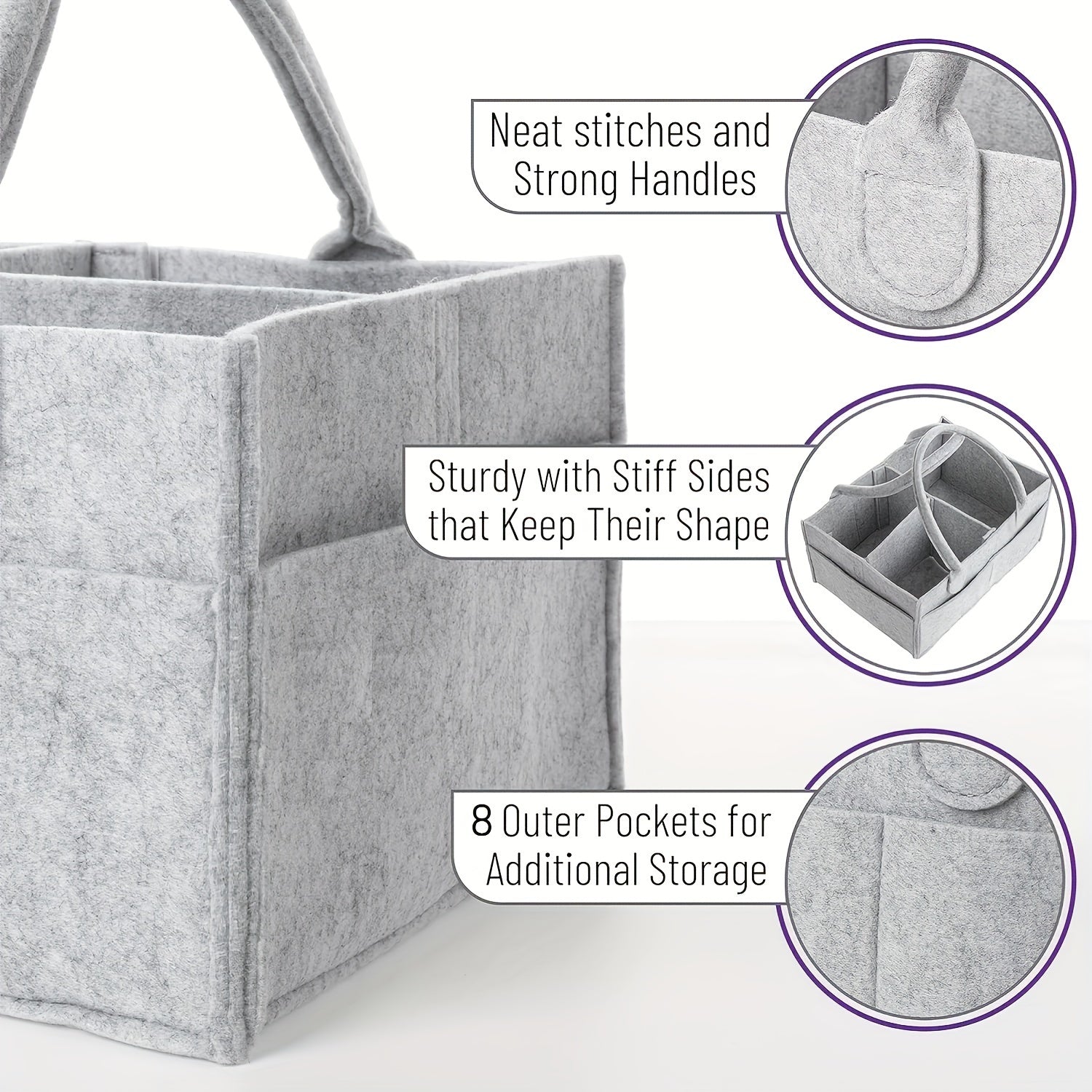 Light Gray Felt Diaper Wipes and Changing Items Storage Bag with Handles