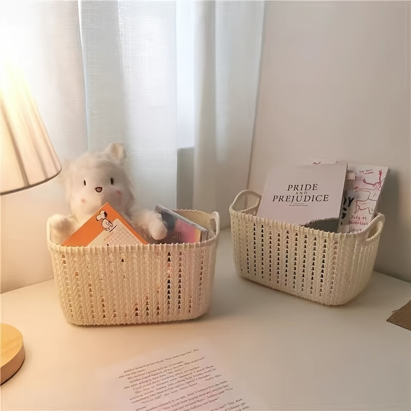 Cestas de almacenamiento de fibra plástica en 3 tamaños con diseño de ratán falso para cocina, baño y escritorio