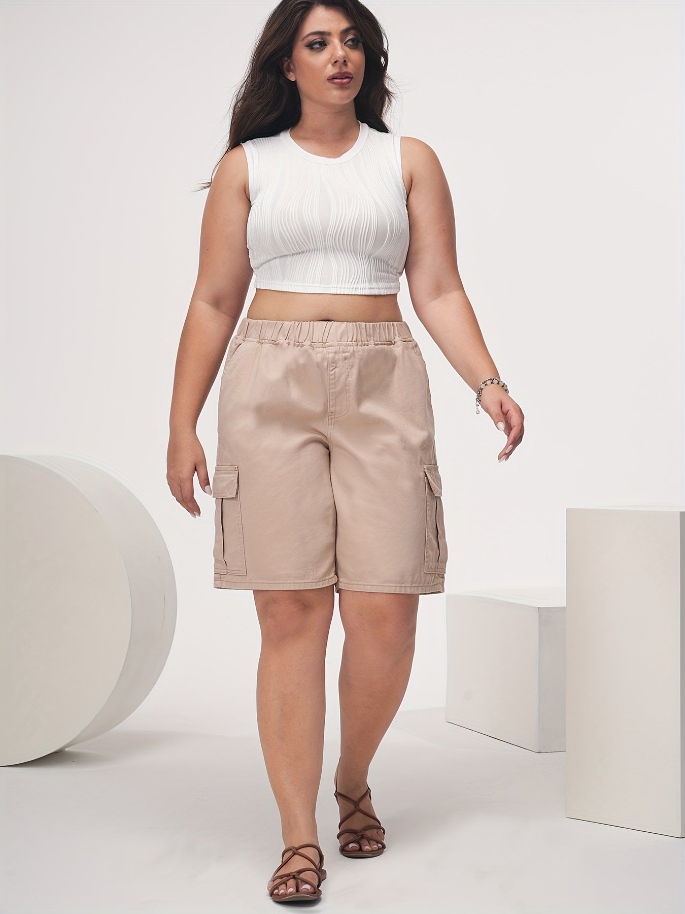 Women's Plus Size Cargo Denim Shorts Loose Fit Summer Casual