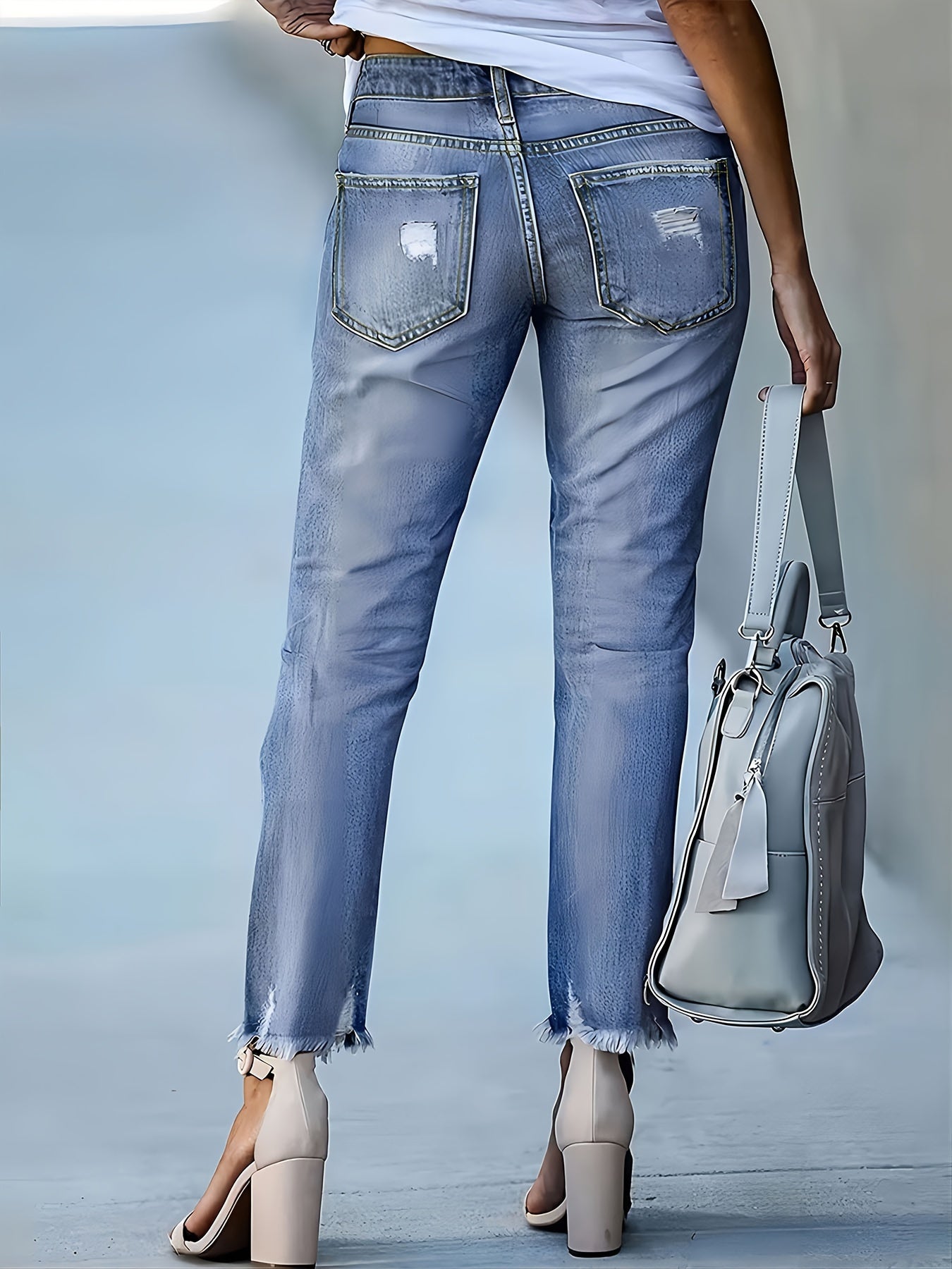Женские рваные джинсы с необработанным краем и синие повседневные штаны