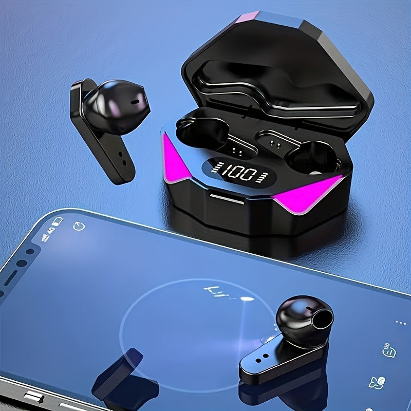 Black Wireless Earbuds with LED Display Touch Control for Sports and Gaming