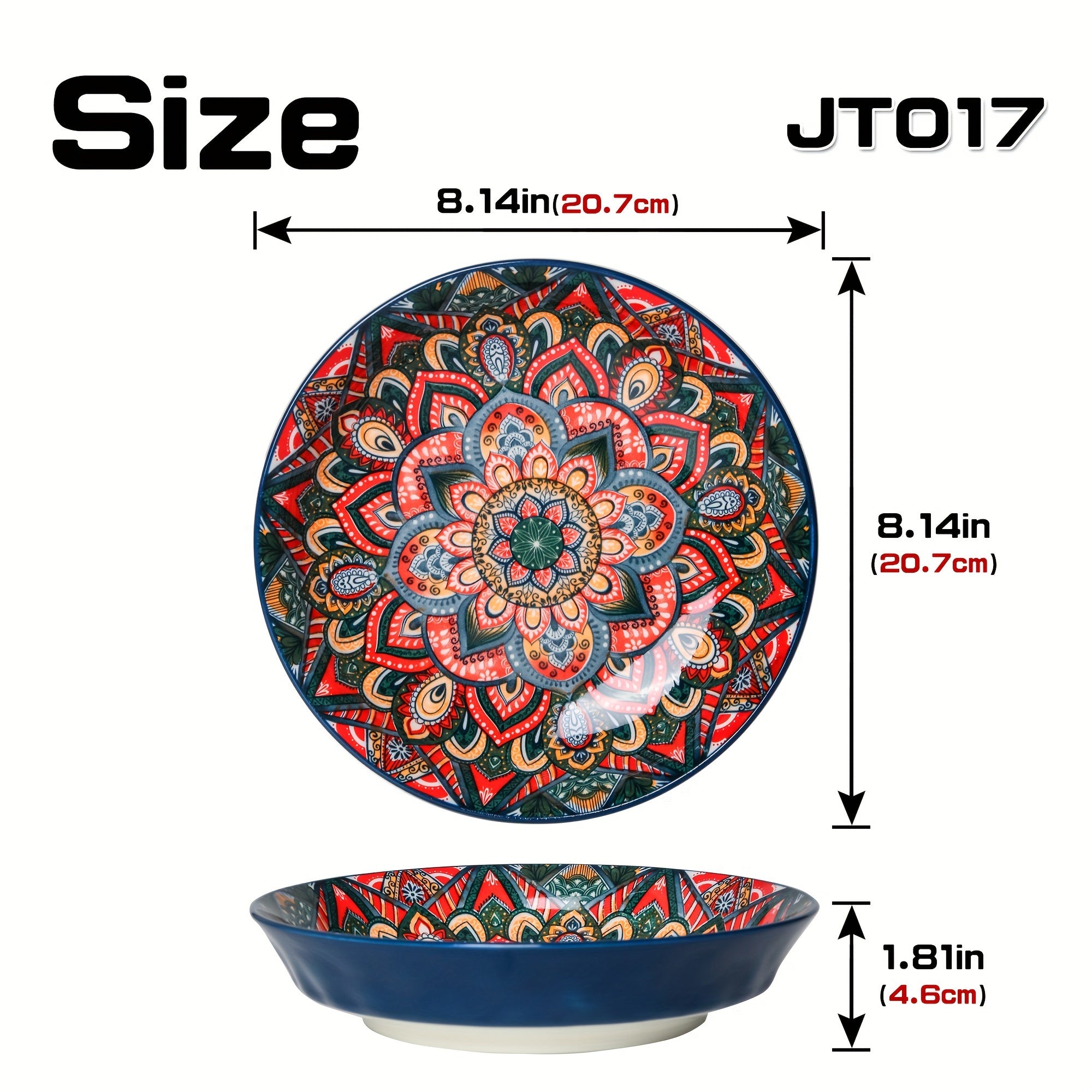 8-Inch Bohemian Ceramic Dinner Plate Microwave Safe for Home and Restaurant Use