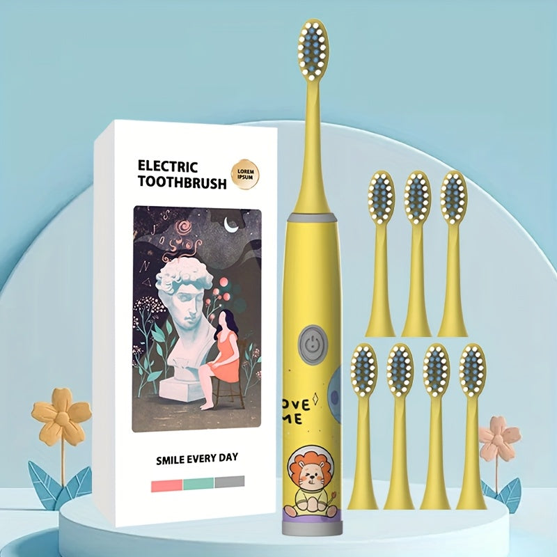 Bolalar uchun elektr tish cho'tkasi yumshoq cho'tka sochlari batareya uslubi kosmik dizayni 4-8 ta cho'tka boshlarini o'z ichiga oladi