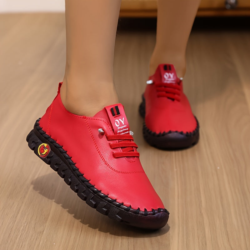 Women's All-Season Leather Loafers with Non-Slip Sole and Sparkle Detail