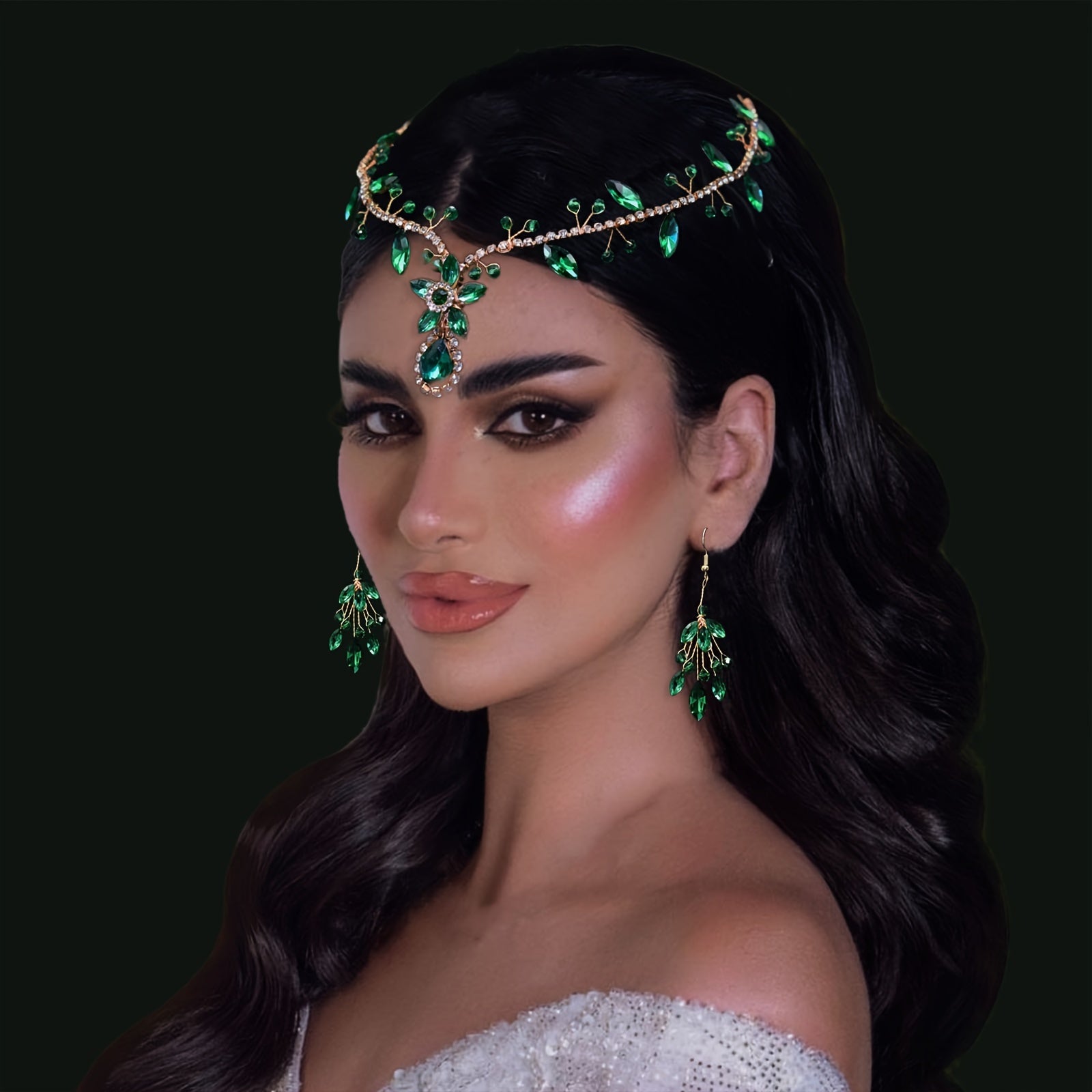 Set of Handmade Rhinestone Headbands with Artificial Crystals and Colorful Pendant Earrings