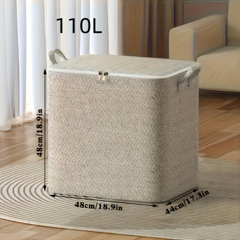 Large Storage Bag with Zipper Handles Non-Woven Material for Clothes Quilts Blankets in Bedroom Car Trunk