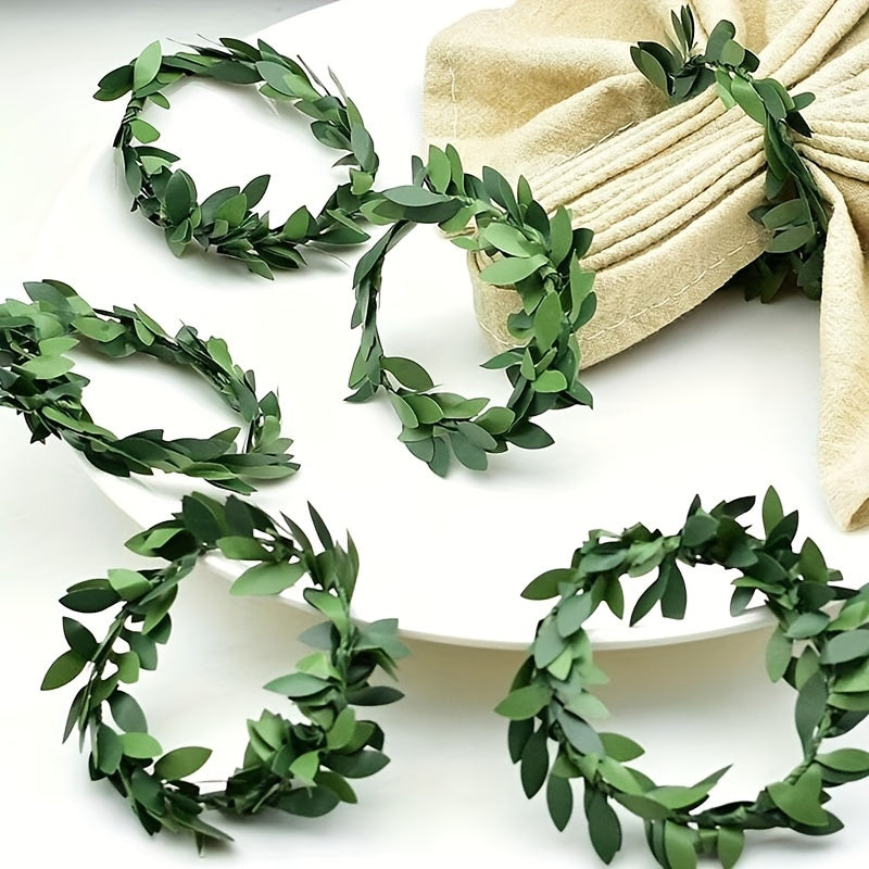 Green Leaf Rattan Napkin Rings Set for Table Decoration and Occasions