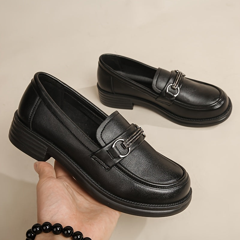 Women's Breathable Slip-On Loafers Black Synthetic Stylish Work Shoes