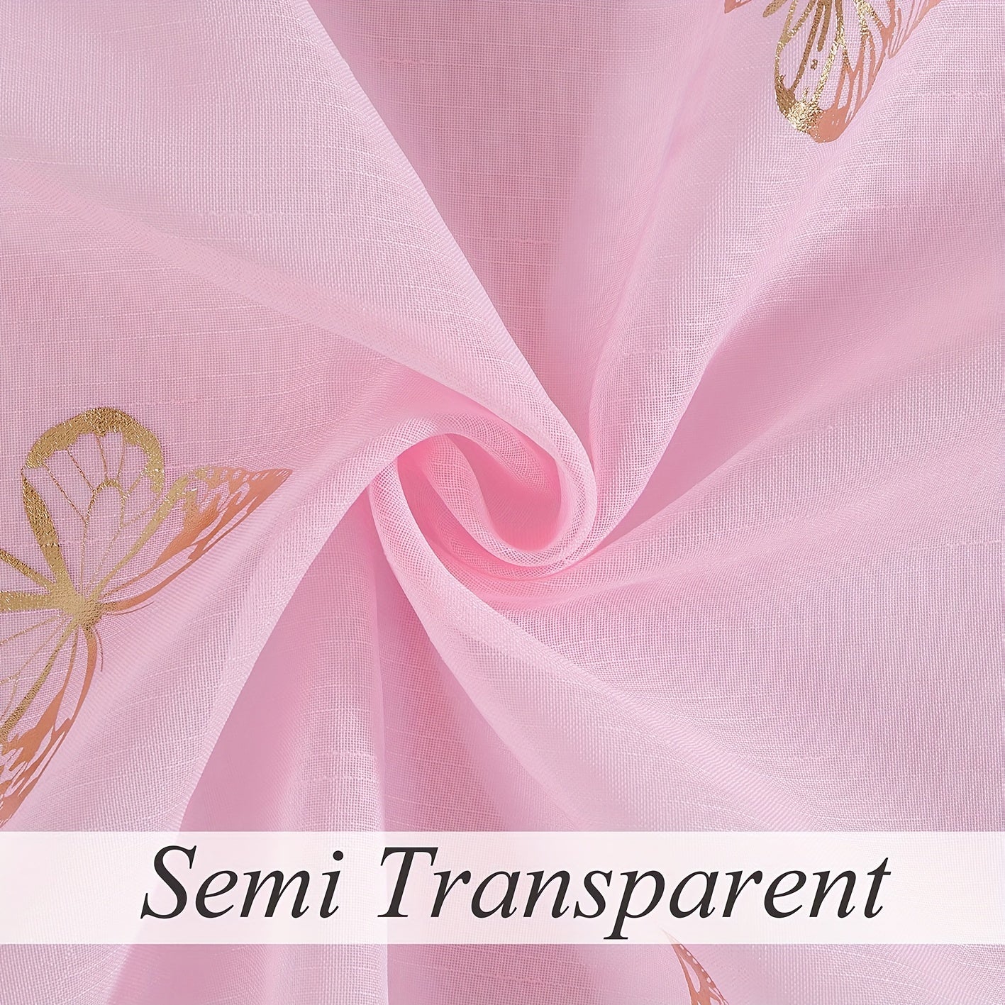 Golden Butterfly Translucent Linen Curtains for Bedroom or Living Room 63-95 Inches