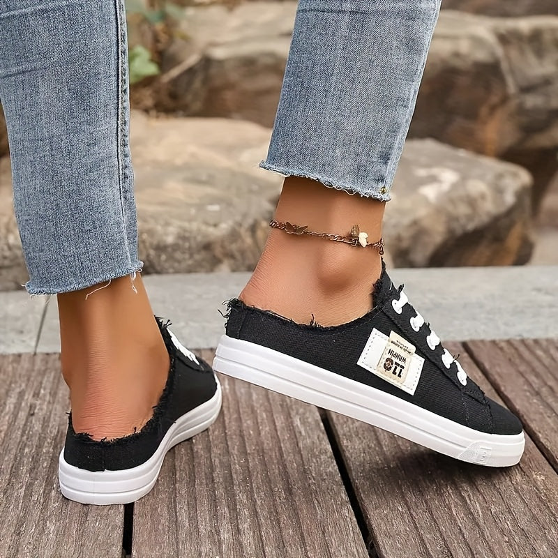 Women's Slip-On Low-Top Sneakers Black White Blue Casual All-Season