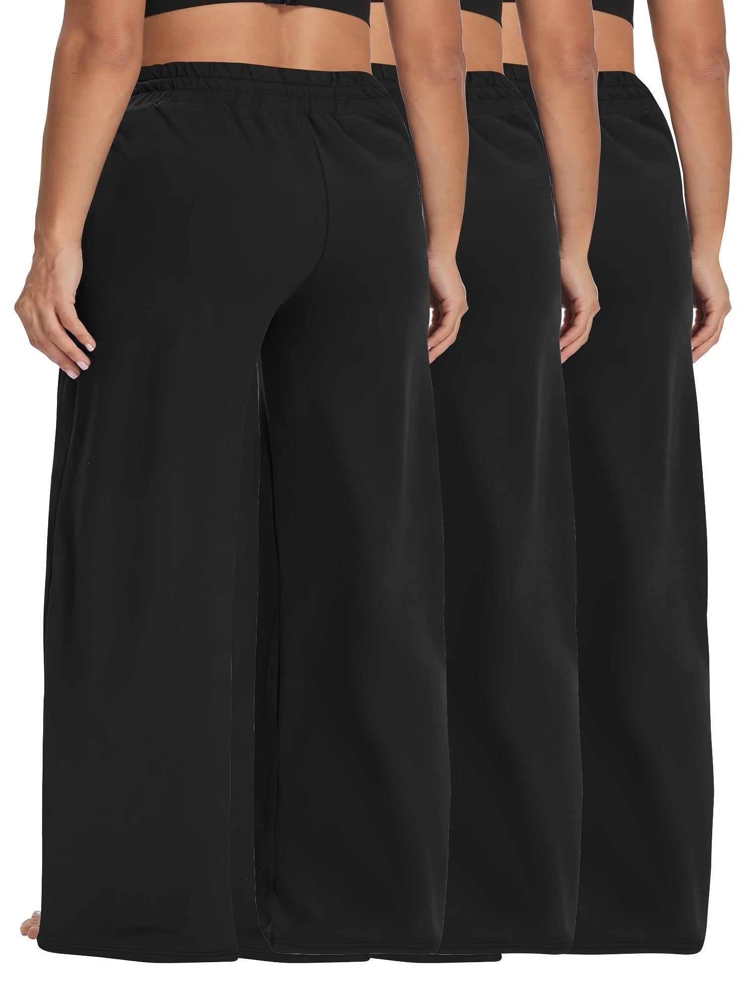 Plus Size High Waist Wide Leg Pants with Pockets and Drawstring in Solid Color 3-Pack