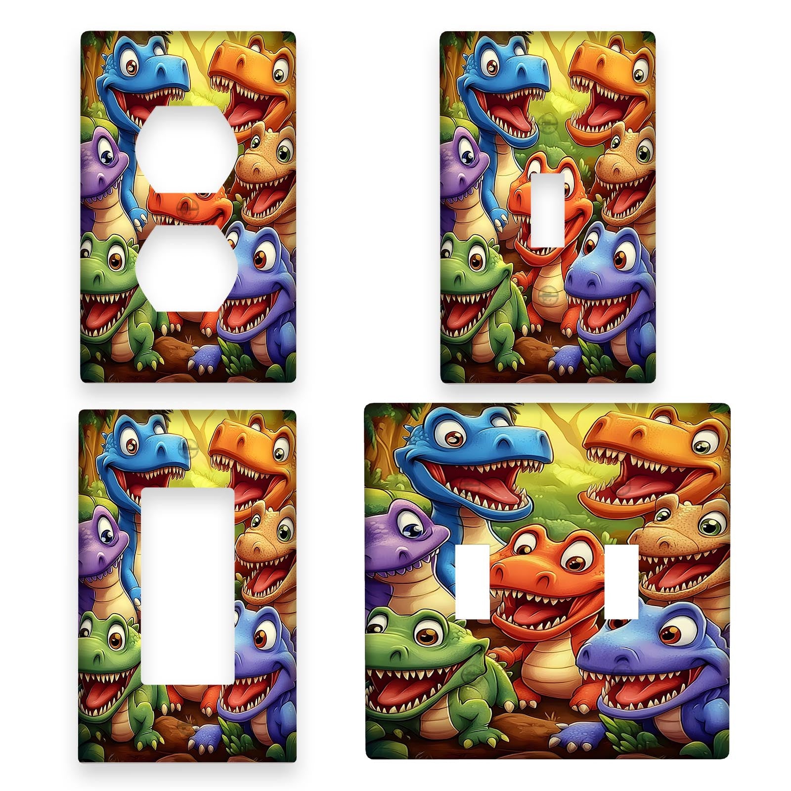 Agate Stone Dinosaur Light Switch Cover with Gold Embellishments for Kids Rooms