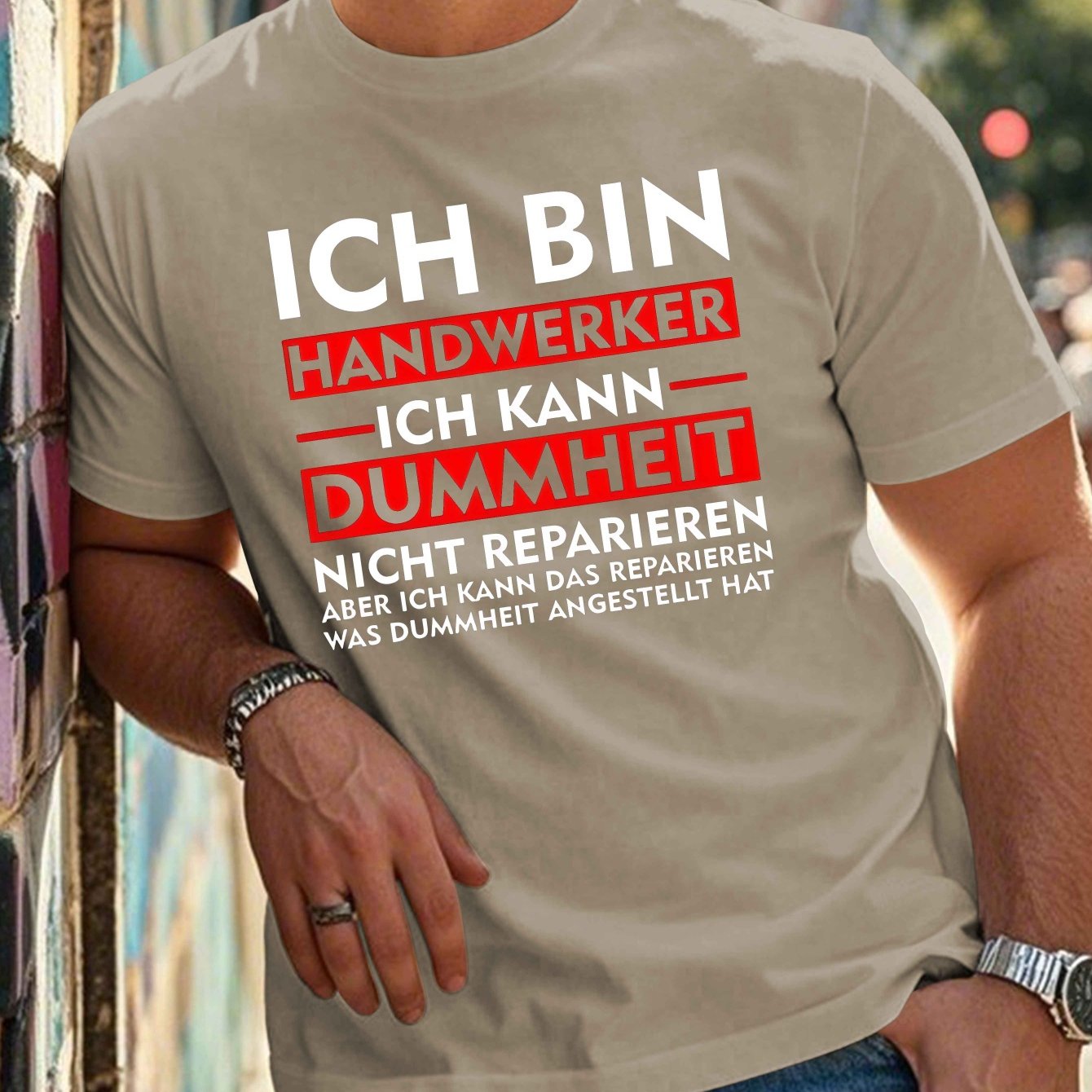 Camiseta de poliéster para hombre talla grande con cita alemana humorística, cuello redondo, verano casual