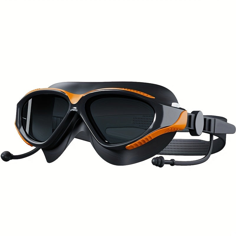 Waterproof Anti-Fog Swimming Goggles for Men and Women Black PC Large Frame
