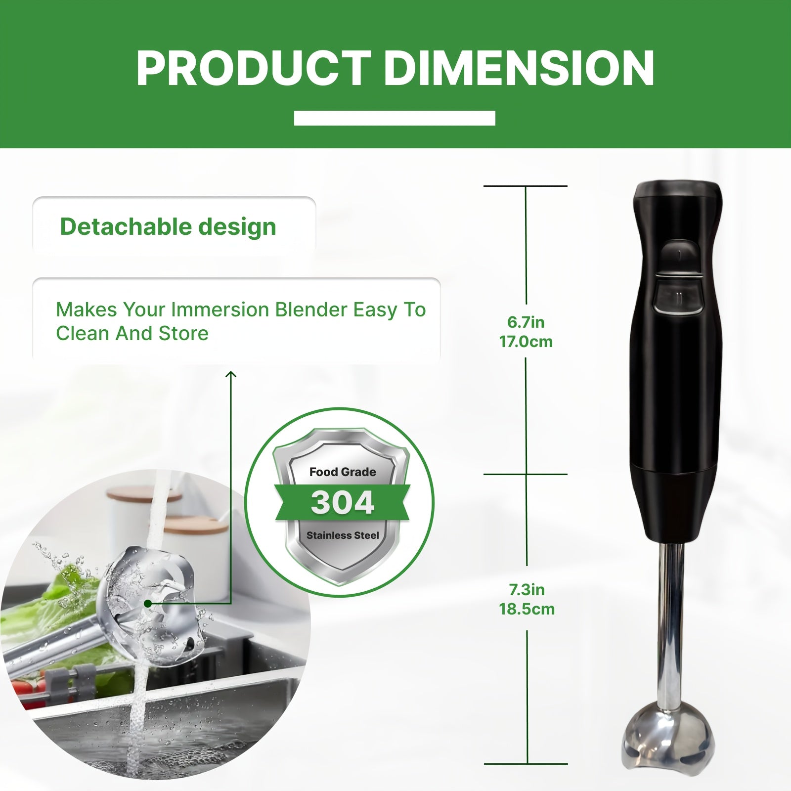 Electric Hand Blender Stainless Steel 2-Speed Food-Grade Immersion Mixer Chopper Ice Crushing