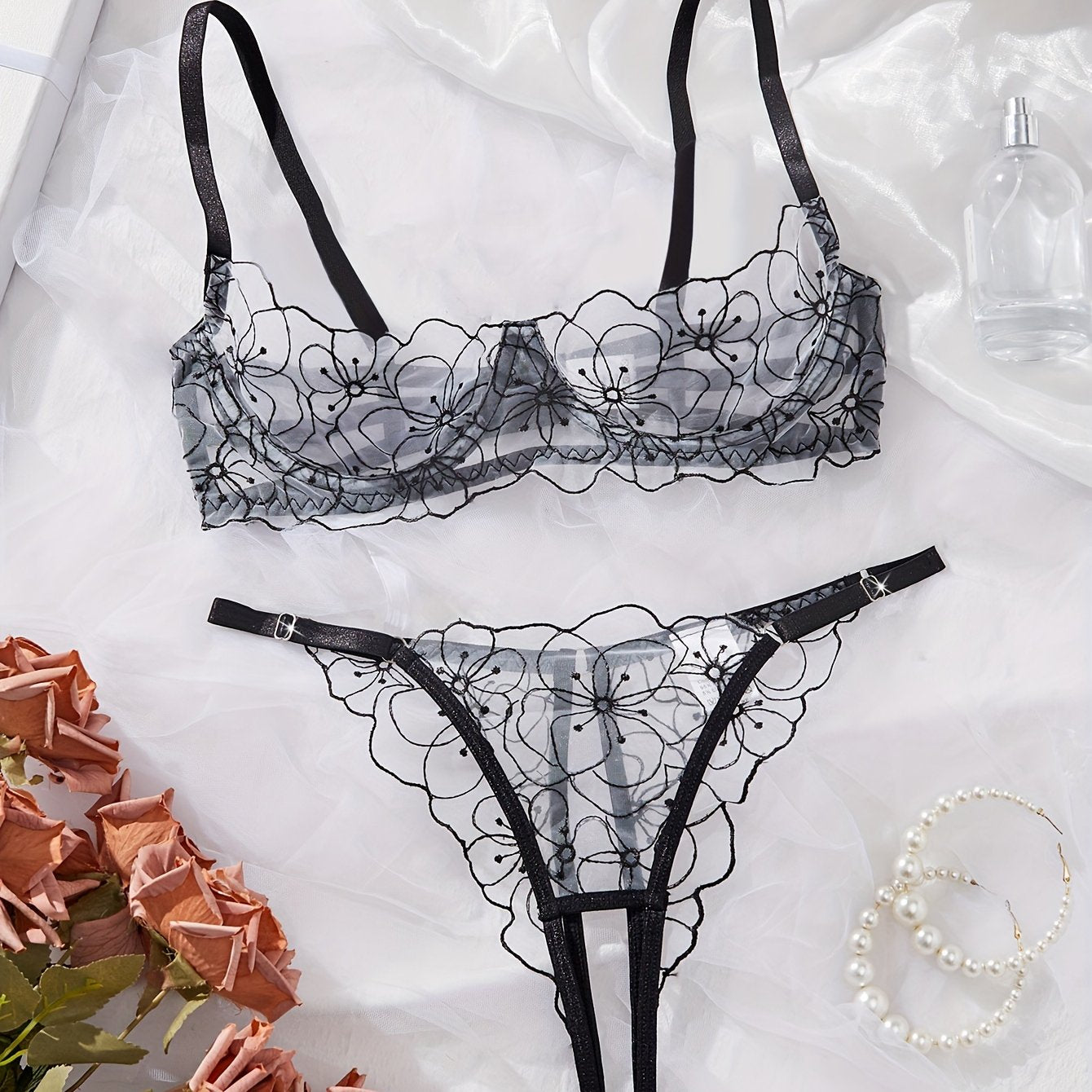 Women's Lace Satin Sexy Lingerie Set for Nightwear and Intimate Wear